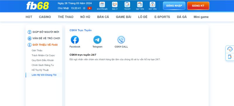 Tổng hợp các kênh liên hệ chính thức tại fb68